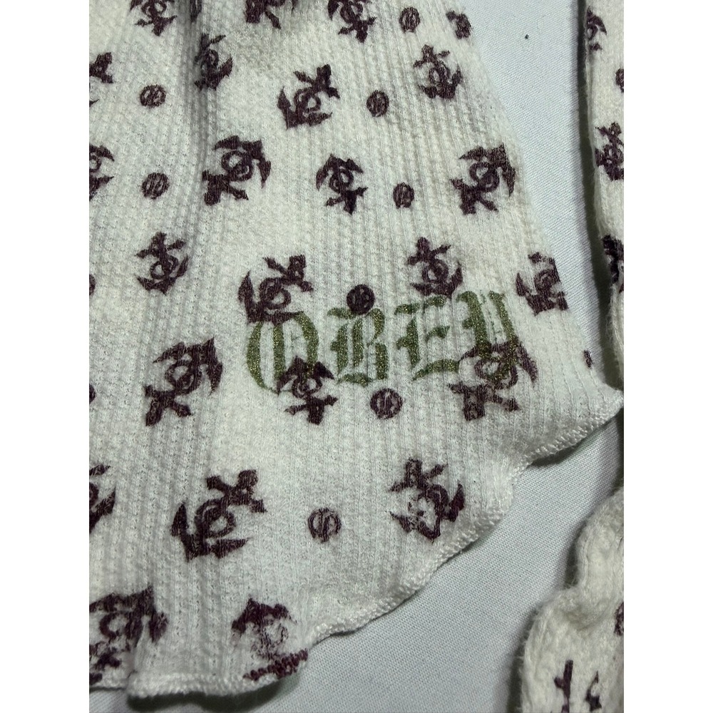 OBEY Y2K White Henley Long Sleeve Nautical Print Skater Top Alternative Surf - Picture 5 of 8